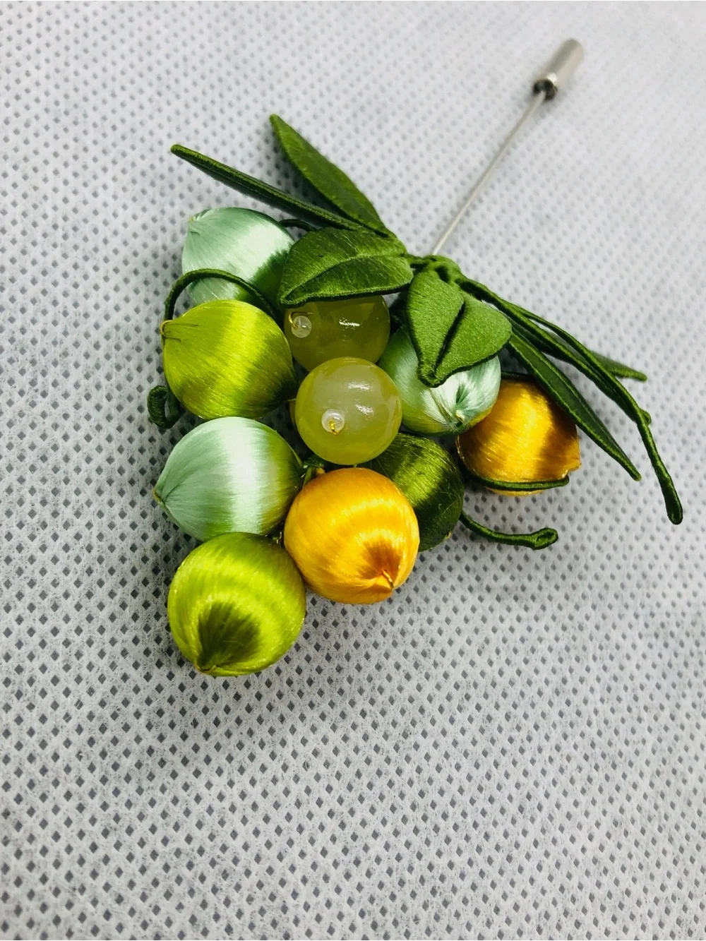 Fruit Cluster Lapel Pin in Green and Gold